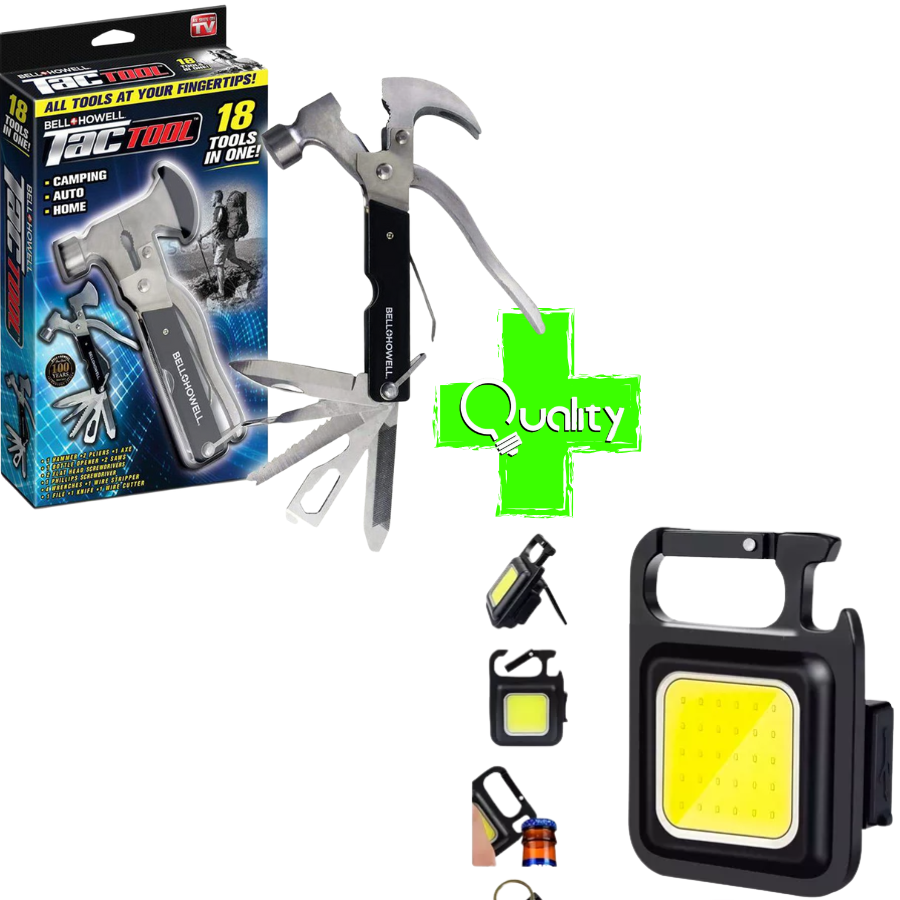 Martillo 18 en 1 + Linterna llavero cand